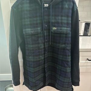 Lacoste Green and Blue Hooded Shirt Jacket